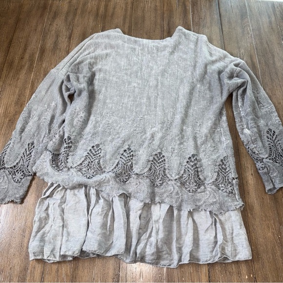 Eternelle Lagenlook Layering Sweater Shirt Mohair Crochet Distressed Grey S/M - Picture 7 of 7